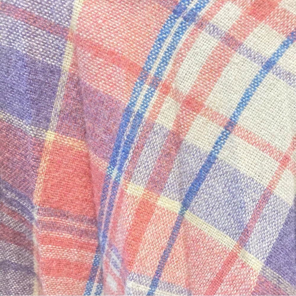 Vintage pleated skirt pink purple blue cream plaid wool midi skirt - Picture 5 of 12